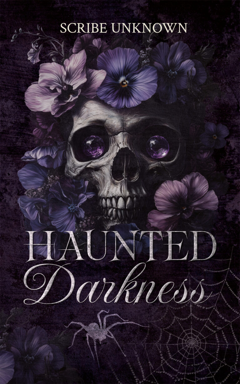 Premade Buchcover Dark Fantasy Schädel mit Blumen und Spinne ZL-10